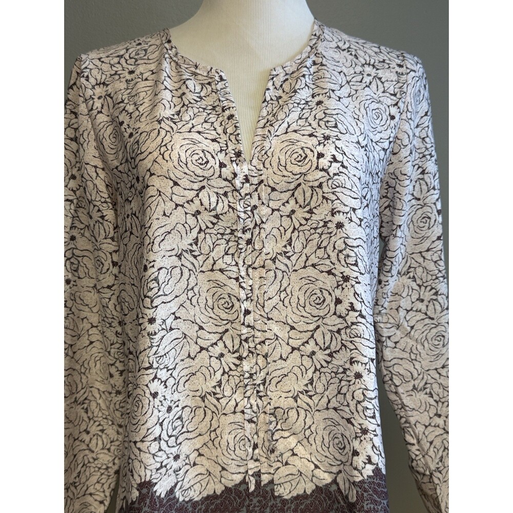 Ann Taylor Floral Print Blouse Tunic Top Long Sleeve Medium - Picture 2 of 6